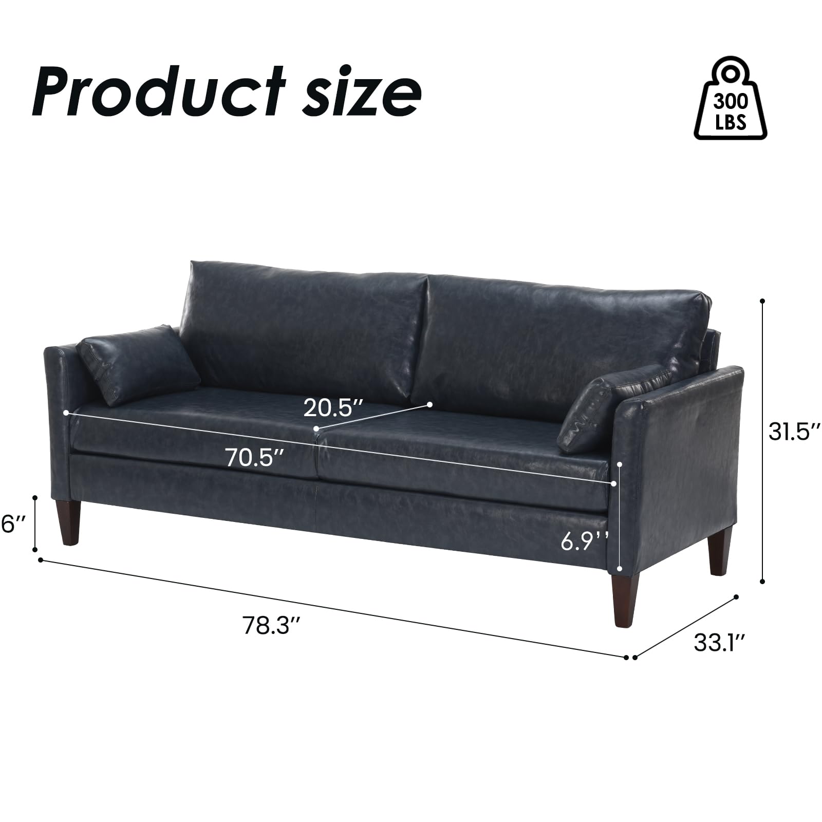 STARY 78 Inch Faux Leather Sofa Comfy Couch with Padded Cushions for Living Room