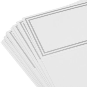 MECCANIXITY 40pcs Place Cards, Line Border Printable Place Name Cards for Table Setting Wedding Dinner Parties Events Reserved Seating, White Silver Double Line