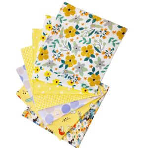 fat quarters fabric bundles, 7pcs 100% cotton 19.69 x 19.69inches(50x50cm) precut quilting fabric squares sheets for diy patchwork sewing quilting crafting, no repeat design (yellow flower pattern)