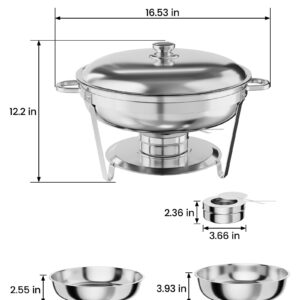 GAOMON 5QT Chafing Dish Buffet Set of 6 Pack, Round Stainless Steel Food Warmers Buffet Servers Sets, Chafer with Food & Water Pan, Lid, Frame, Fuel Holder for Catering and Parties