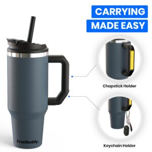 Thicc Buddy - 40 oz Stainless Steel Vacuum Insulated Tumbler with Lid and Straw for Water - Travel Mug Cupholder Friendly - Gifts for Women Men Him Her