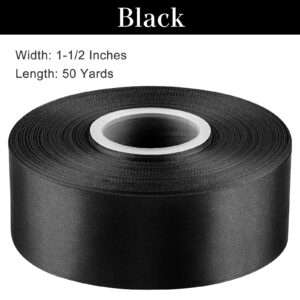 CLUEWR 1-1/2 Inches 50 Yards Black Satin Ribbon, Solid Fabric Ribbon Roll for Flower Bouquets, Gift Wrapping, Wedding, Handmade Crafts