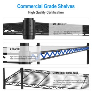 Fulocseny 7 Tier NSF Storage Rack, 2450lbs Capacity Heavy Duty, Metal Wire Shelving Units with 4 Wheels & Shelf Liners for Balcony Supermarket and Warehouse, 82" H x 48" L x 18" W Black