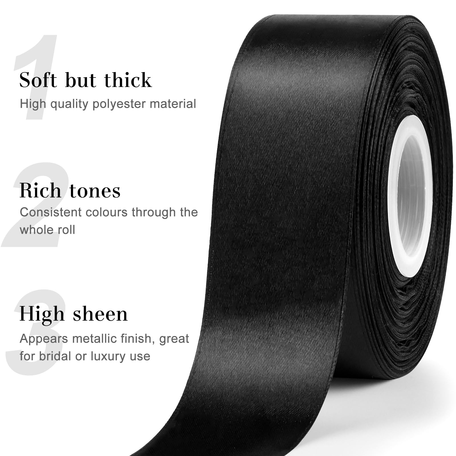 CLUEWR 1-1/2 Inches 50 Yards Black Satin Ribbon, Solid Fabric Ribbon Roll for Flower Bouquets, Gift Wrapping, Wedding, Handmade Crafts