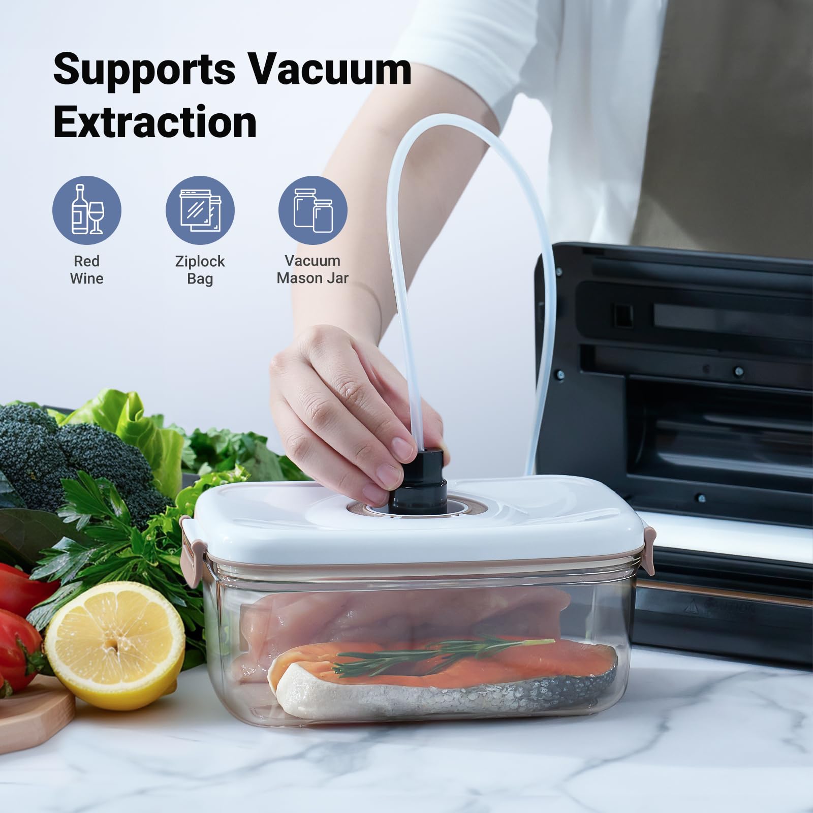 Vacuum Sealer Machine, Aobosi Powerful 90Kpa 8-IN-1 Food Vacuum Sealer for Dry/Moist Food, Built-in Cutter and Bag Storage, Bag Roll & 5 Pre-cut Bags