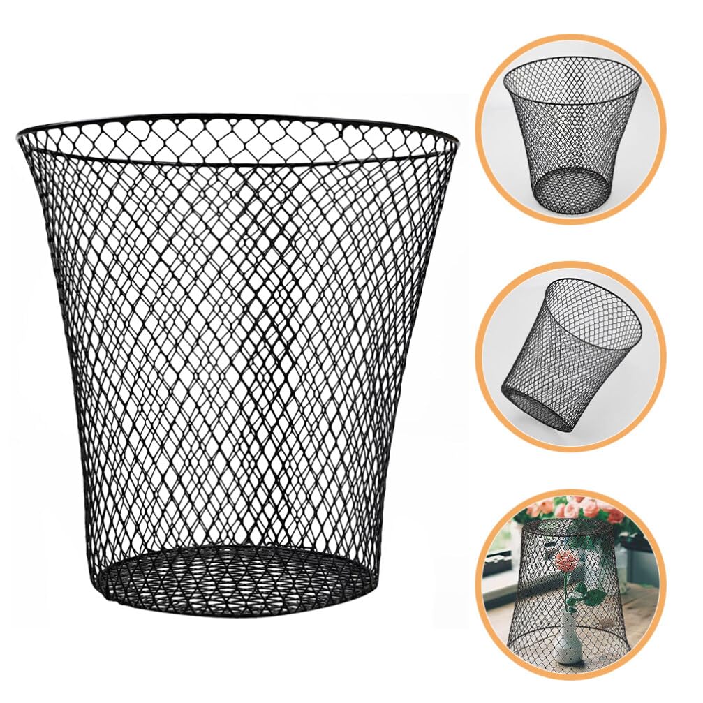 Luxshiny Black Mesh Trash Can - Mesh Office Trash Can Open Metal Wire Wastebaskets Recycling Garbage Container Bin for Office, Home,School