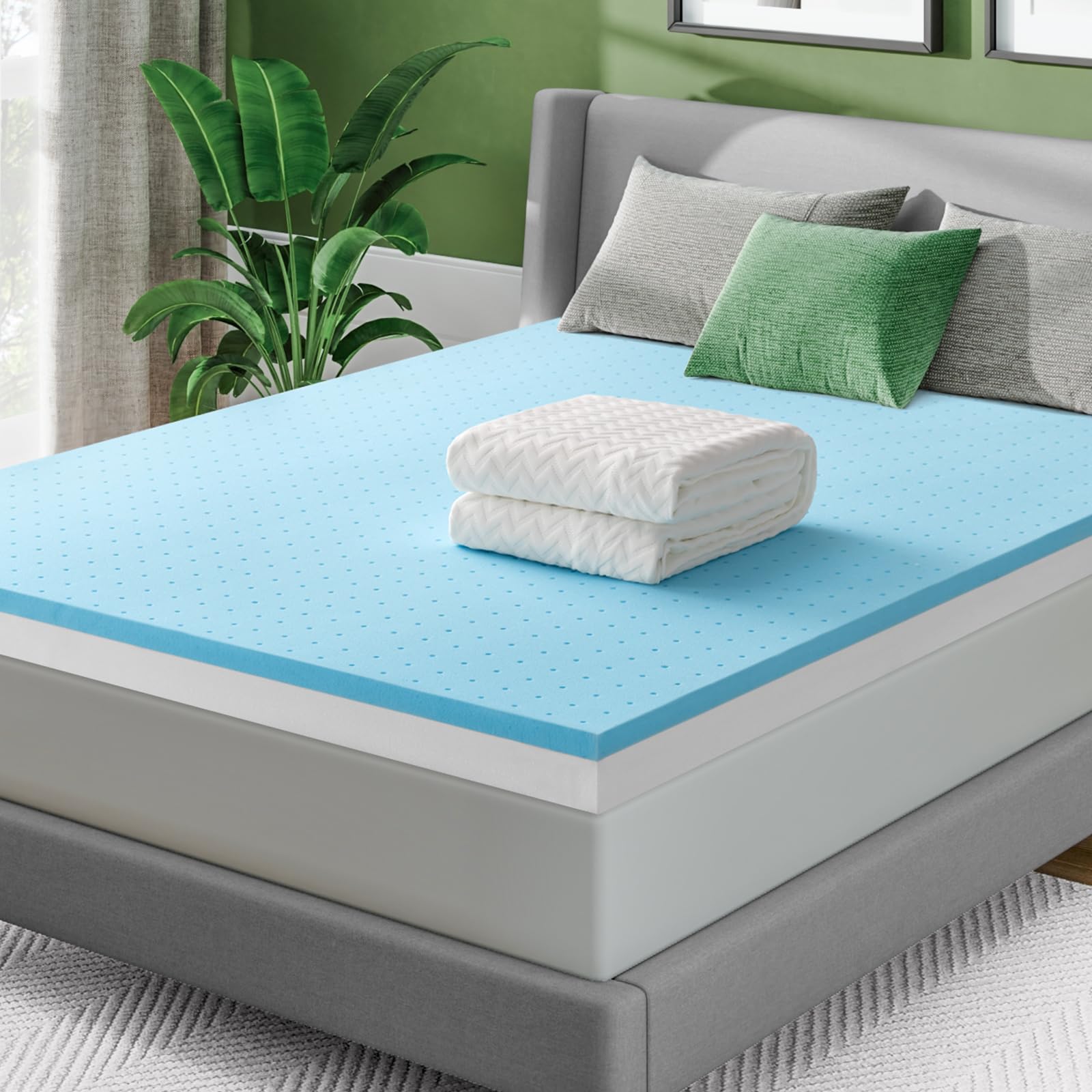 VISCOFLEX Firm Mattress Topper Queen Size 4 Inch - Extra Firm High Density Foam Bed Topper for Pain-Relief, Gel Memory Foam Mattress Topper, Best Firmness & Body Support, with Deep Pocket Sheet