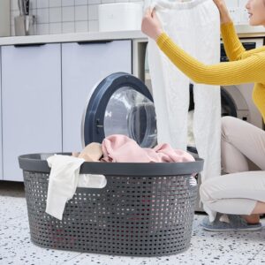 Quickquick Large Plastic Dirty Clothes Baskets with Cut-Out Handles, 42 L Plastic Laundry Hampers, 4 Packs