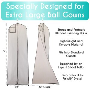 My Big Fat Bridal Bag - Garment Bag for Extra Large Wedding Gowns and Dresses - 72" x 24" with 32" Gusset