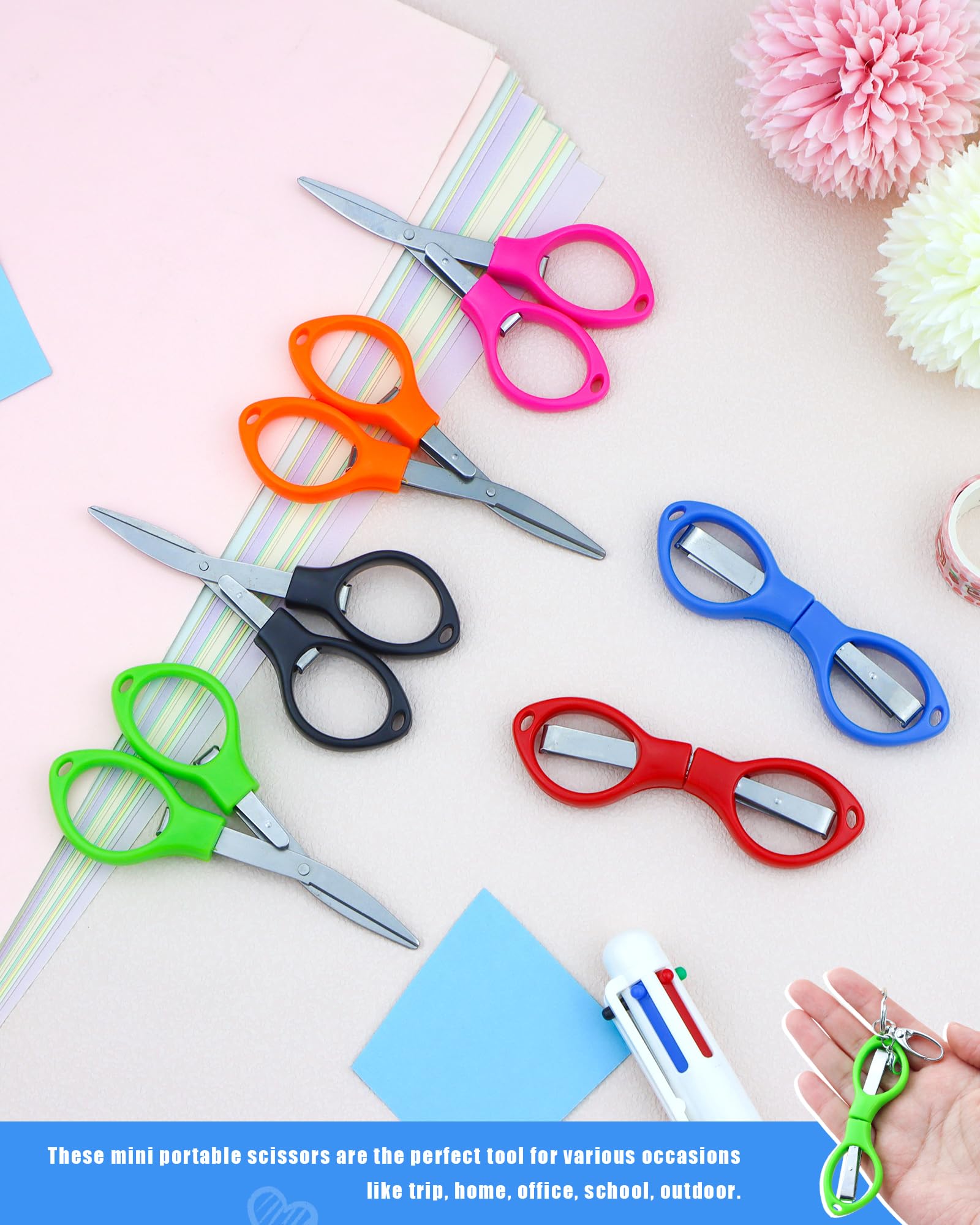 YETOOME 6 Pcs Folding Scissors, Small Stainless Steel Foldable Scissors, Portable Mini Travel Scissors for Home Travel School Office