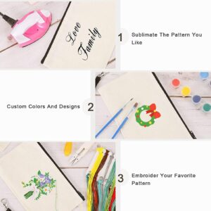 Serlium Canvas Cosmetic Bag 10PCS Blank Canvas Pencil Case with Black Lanyard Portable Multipurpose Blank DIY Craft Bag for Travel Makeup Bag(White)