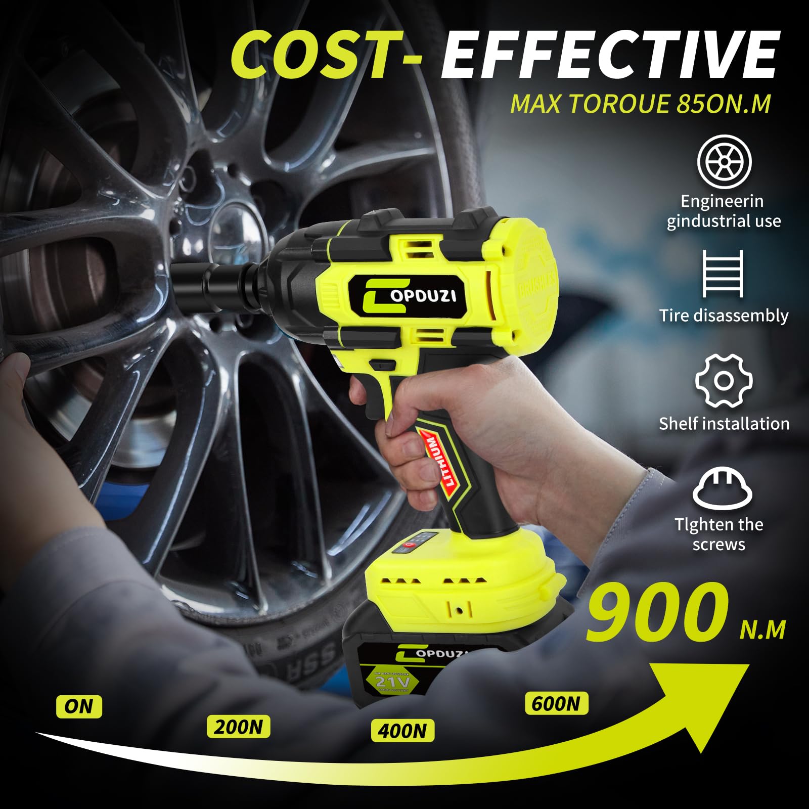 COPDUZI 1/2 inch Cordless Impact Wrench, Max Torque 900N.m (640Ft-lbs) Brushless Power Impact Gun,21V 2 x 4.0Ah Battery,5 Sockets,8 Drill,6 Screws,Electric Impact Driver for Home Car Tires Truck Mowe