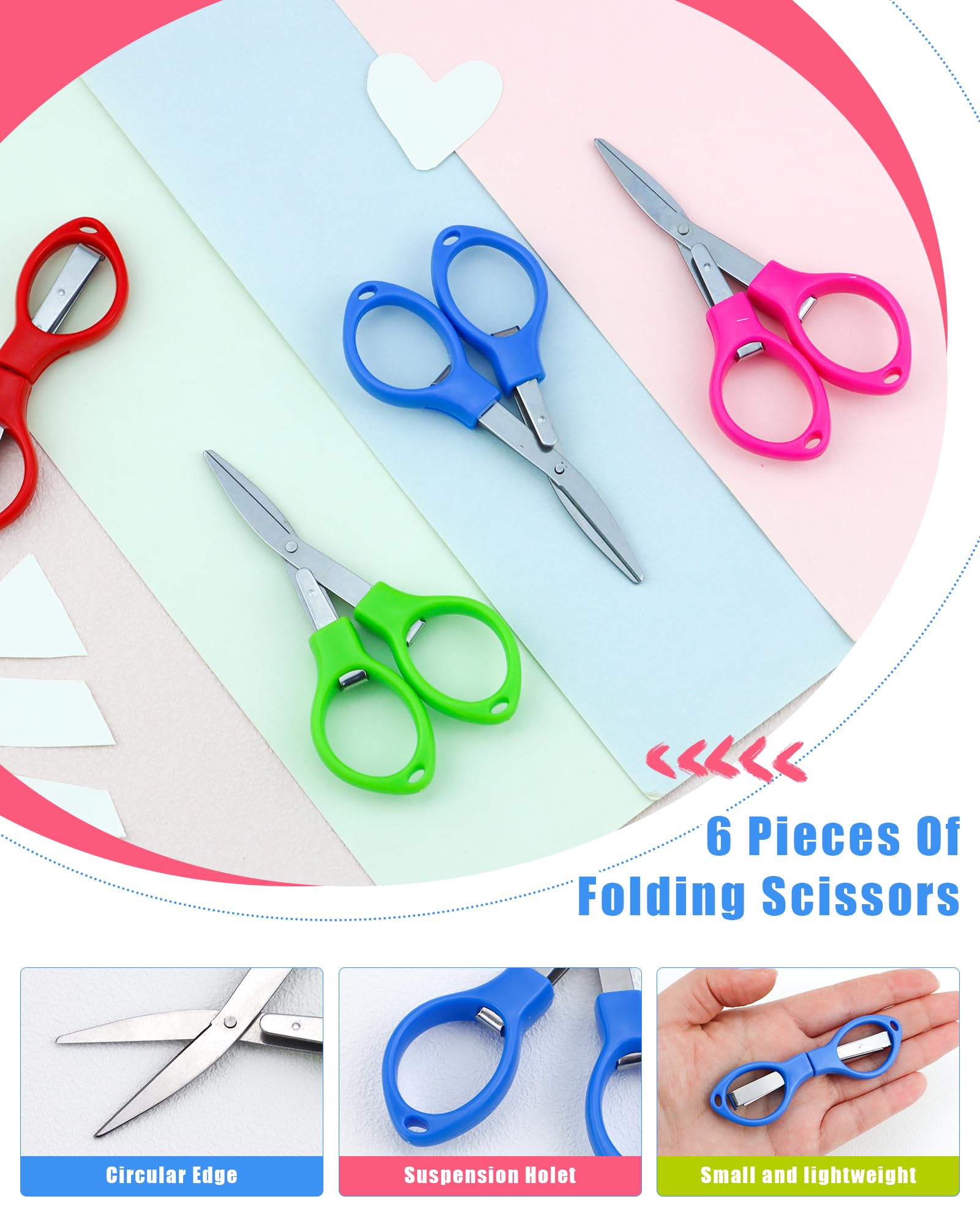 YETOOME 6 Pcs Folding Scissors, Small Stainless Steel Foldable Scissors, Portable Mini Travel Scissors for Home Travel School Office