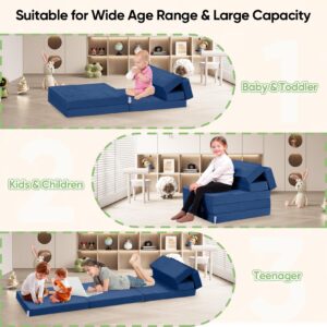 Toddler Couch, Kidirect K1 6-in-1 Kids Folding Sofa Bed, Convertible Kids Sofa Couch to Toddler Sofa Bed Lounger, Comfy Fold Up Floor Bed Nap Mat, Yoga Exercise, Foldable Floor Mattress for Kids(Blue)