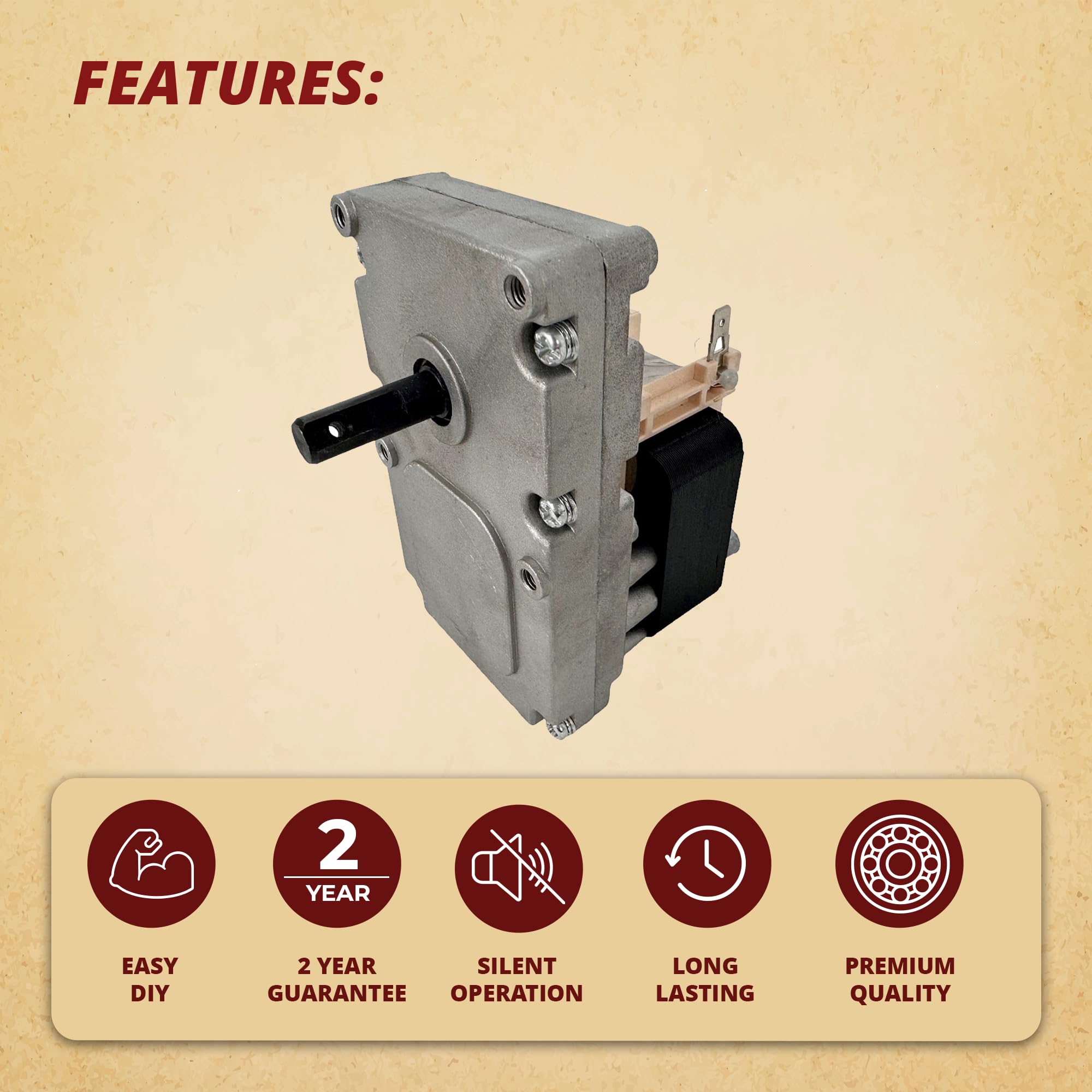 Englander PU-047040 Tabbed Top & Bottom Auger Feed Motor for Englander 25-PDVC, 55-SHP10, 25-PDV, 25-SHP, 55-TRP Pellet Stoves 1 RPM Counter Clockwise Gearbox PH-CCW1T