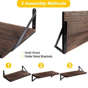 SAUMONIERES Floating Shelves Wall Bookshelf for Bedroom Bathroom Living Room Wood Wall Mounted Wide Deep Storage, Rustic Brown 24 Inch Wall Shelves Set of 2