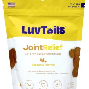 LuvTails Joint Relief Soft Chew Supplements for Dogs, Omega 3 for Dogs Chewable EPA, DHA Dog Omega 3 Supplement with Herring Oil, Turmeric, Banana Powder 60 Chews