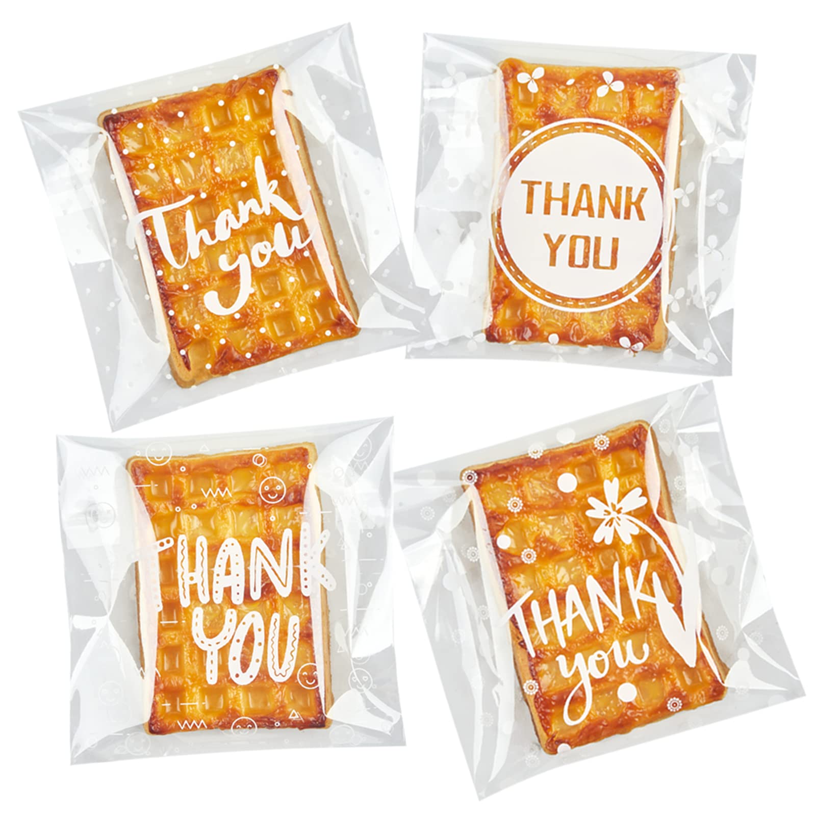 Jutieuo 4x4 Cellophane Bags Self Adhesive Thank You Cookie Bags (100-Count) Small Clear Gift Bags Individual Treat Bags for Packaging, Party Favor, Bake Sale, Gift Giving