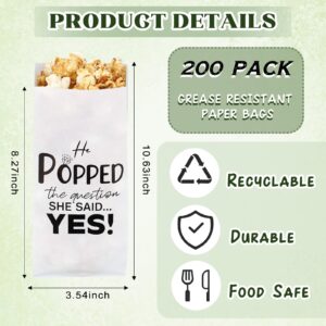 Sunnychicc 200 pcs He Popped the Question Popcorn Bags Engagement Party Favors Wedding Bridal Shower Engaged Goody Snack Treat Bag Grease Resistant