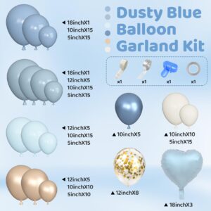 173pcs Dusty Blue Balloons Arch Garland kit, Dusty Baby Blue Sand White Metallic Gold Balloons for Boys Baby Shower Decorations Gender Reveal Wedding Bridal Shower Birthday Party Supplies