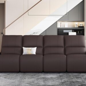 Belffin Brown Leather Recliner Sofa 4-Seater. Office Couch with Recliner, Overstuffed Headrest and Armrest Comfy Recliner Sofa for Living Room.