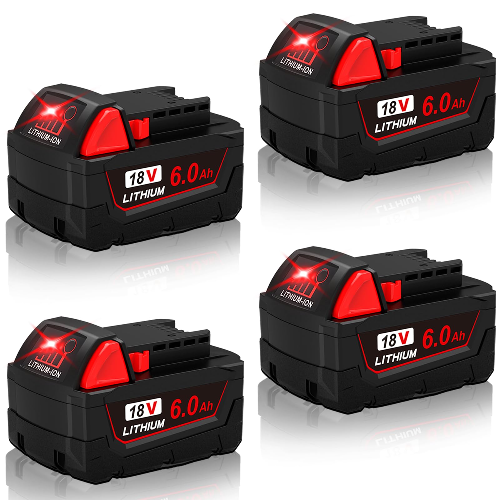 KIGWOF 4 Packs 18V 6.0Ah Battery Replacement for Milwaukee M18 Battery Compatible with M18 Milwaukee XC Lithium-Ion Battery 48-11-1850 48-11-1852 48-11-1840 48-11-1860 Cordless Tools