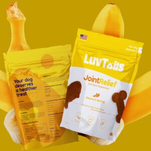 LuvTails Joint Relief Soft Chew Supplements for Dogs, Omega 3 for Dogs Chewable EPA, DHA Dog Omega 3 Supplement with Herring Oil, Turmeric, Banana Powder 60 Chews