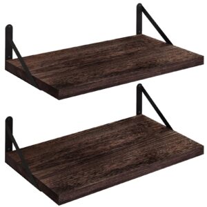 saumonieres floating shelves wall bookshelf for bedroom bathroom living room wood wall mounted wide deep storage, rustic brown 24 inch wall shelves set of 2