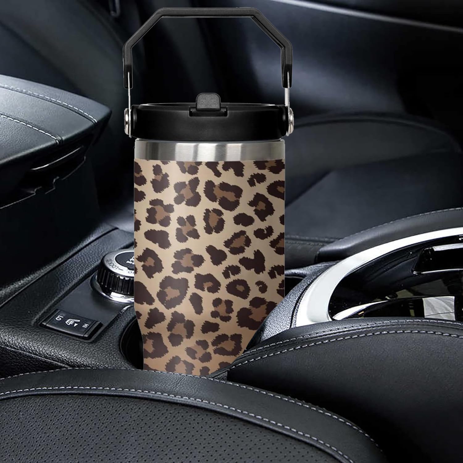 qwpmvhsak 30 oz Tumbler With Handle,Leopard Print Skinny Vacuum Insulated Tumbler With Flip Straw,Cute Cheetah Print Cups Water Bottle CoffeeTravel Tumbler, Leopard Decor/Accessories for Women