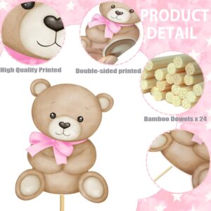 30Pcs Pink Bear Centerpiece Sticks We Can Bearly Wait Baby Shower Decorations Teddy Bear Table Toppers Bear Baby Shower Decorations Bear Centerpieces for Table Girls Baby Shower Supplies