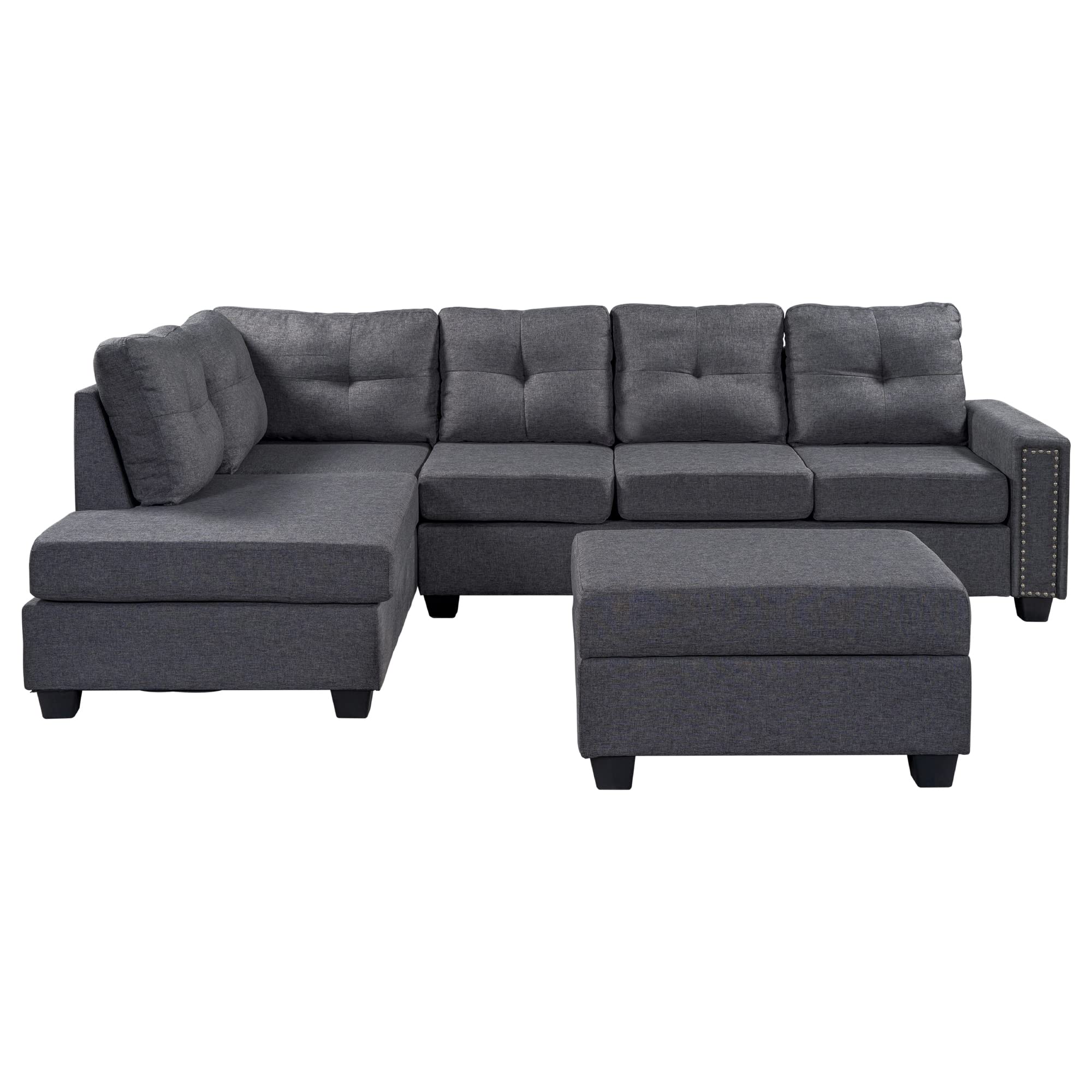 LUMISOL L Shape Sectional Sofa Set with Storage Ottoman for Living Room, Large Modular Sofa Interior Furniture with Rivet Ornament for Apartment Large Space, Gray