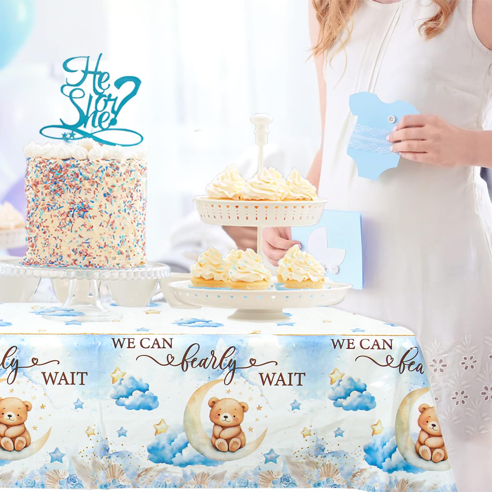 DataMoon We Can Bearly Wait Baby Shower Decorations - Baby Boxes with Letters,Boho Balloons,We Can Bearly Wait Backdrop,Tablecloth for Teddy Bear Baby Shower,Birthday Supplies,Gender Reveal