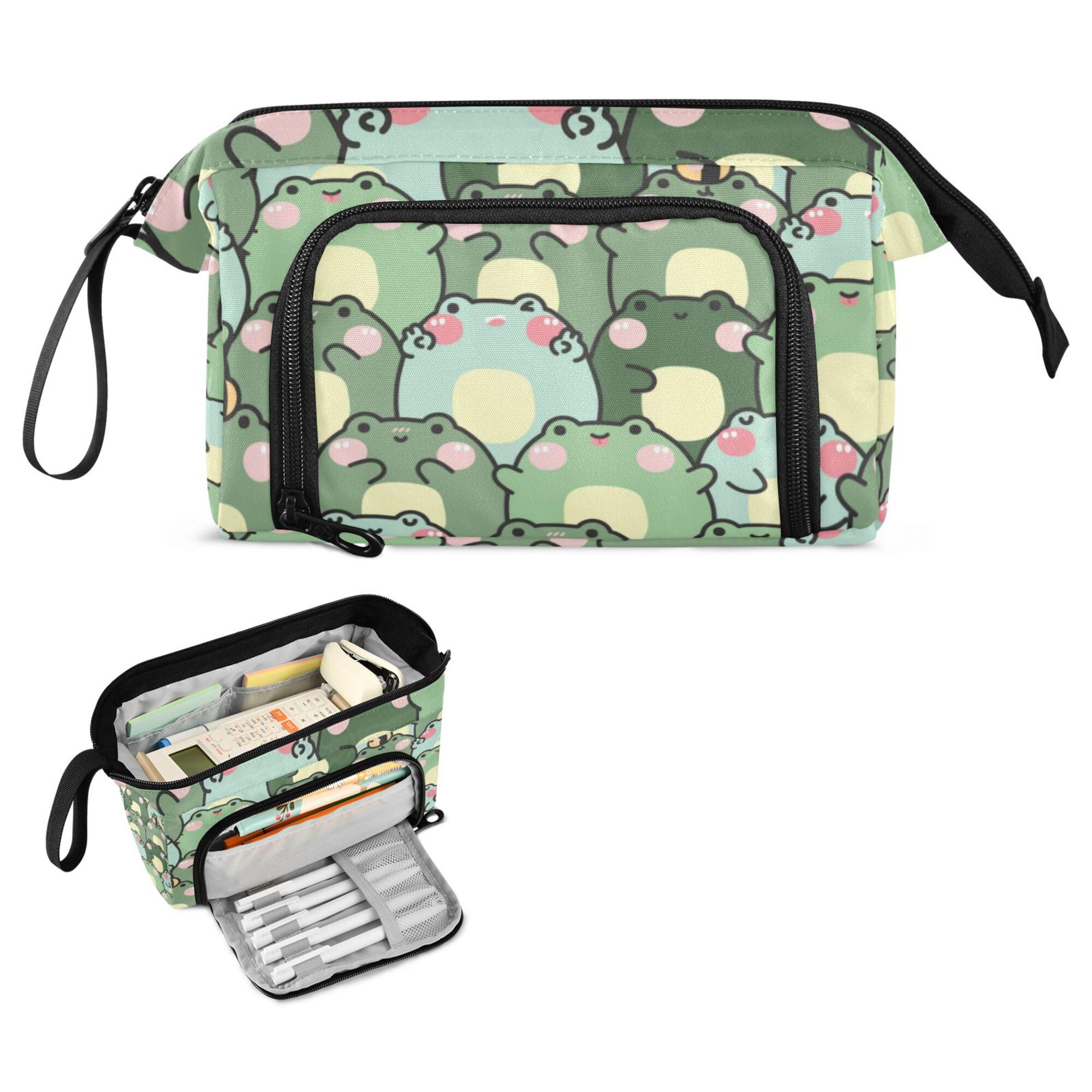 Glaphy Cute Kawaii Frog Pencil Case Large Capacity Pencil Pouch Bag Zipper Storage Stationery Bag for Office College School