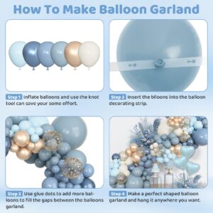 173pcs Dusty Blue Balloons Arch Garland kit, Dusty Baby Blue Sand White Metallic Gold Balloons for Boys Baby Shower Decorations Gender Reveal Wedding Bridal Shower Birthday Party Supplies