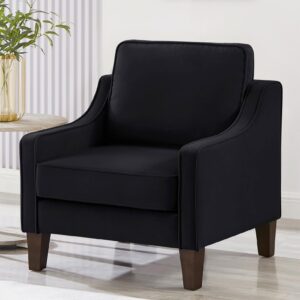 modern velvet single sofa chair, upholstered accent armchair with thickened cushion, comfy reading chair with solid wooden legs for living room, bedroom, apartment, black