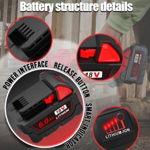 KIGWOF 4 Packs 18V 6.0Ah Battery Replacement for Milwaukee M18 Battery Compatible with M18 Milwaukee XC Lithium-Ion Battery 48-11-1850 48-11-1852 48-11-1840 48-11-1860 Cordless Tools