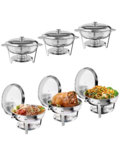 gaomon 5qt chafing dish buffet set of 6 pack, round stainless steel food warmers buffet servers sets, chafer with food & water pan, lid, frame, fuel holder for catering and parties