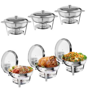 GAOMON 5QT Chafing Dish Buffet Set of 6 Pack, Round Stainless Steel Food Warmers Buffet Servers Sets, Chafer with Food & Water Pan, Lid, Frame, Fuel Holder for Catering and Parties