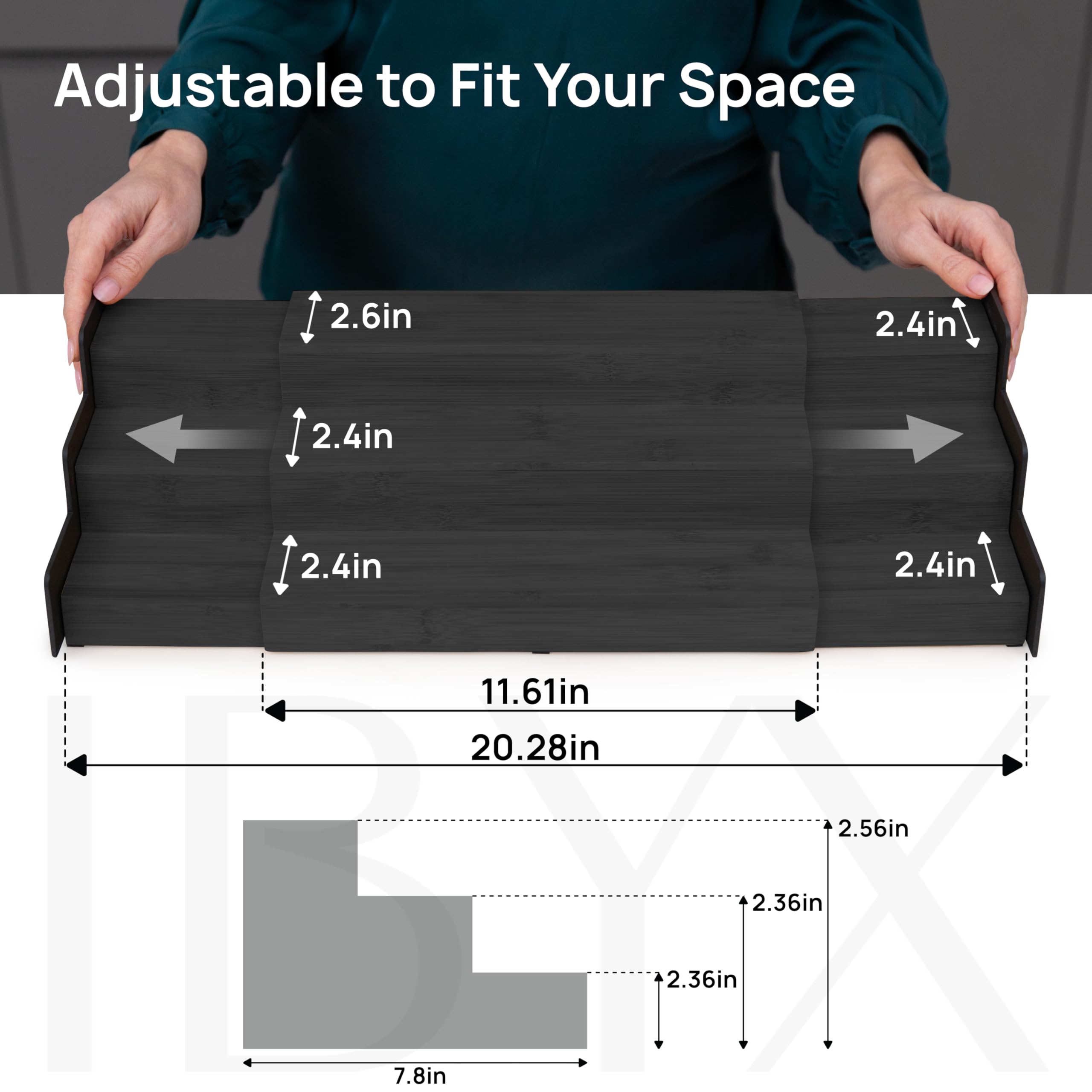 Ibyx Premium 3-Tier Spice Rack Organizer for Cabinet - Expandable Bamboo Spice Storage - Non-Skid Countertop Step Spice Shelf - Great for Kitchen Cabinet, Countertop, Cupboard, Pantry (Black)