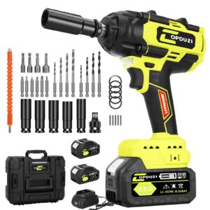 copduzi 1/2 inch cordless impact wrench, max torque 900n.m (640ft-lbs) brushless power impact gun,21v 2 x 4.0ah battery,5 sockets,8 drill,6 screws,electric impact driver for home car tires truck mowe