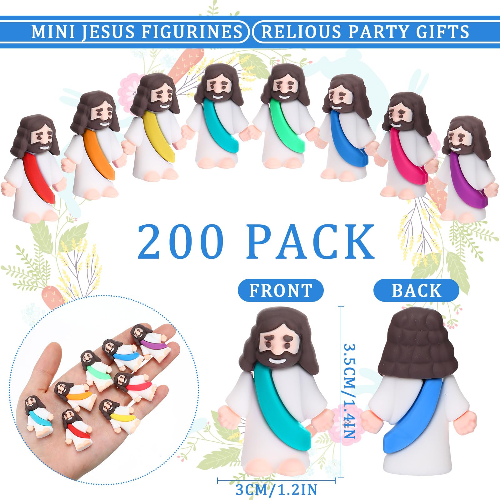 Barydat 200 Pack Mini Jesus Figurines Bulk Tiny Jesus Toys Little Jesus Figures to Hide Christ Savior Religious Jesus Gift Stuffed Jesus for Church Christmas Sunday School Baptism Gifts(Bright Color)