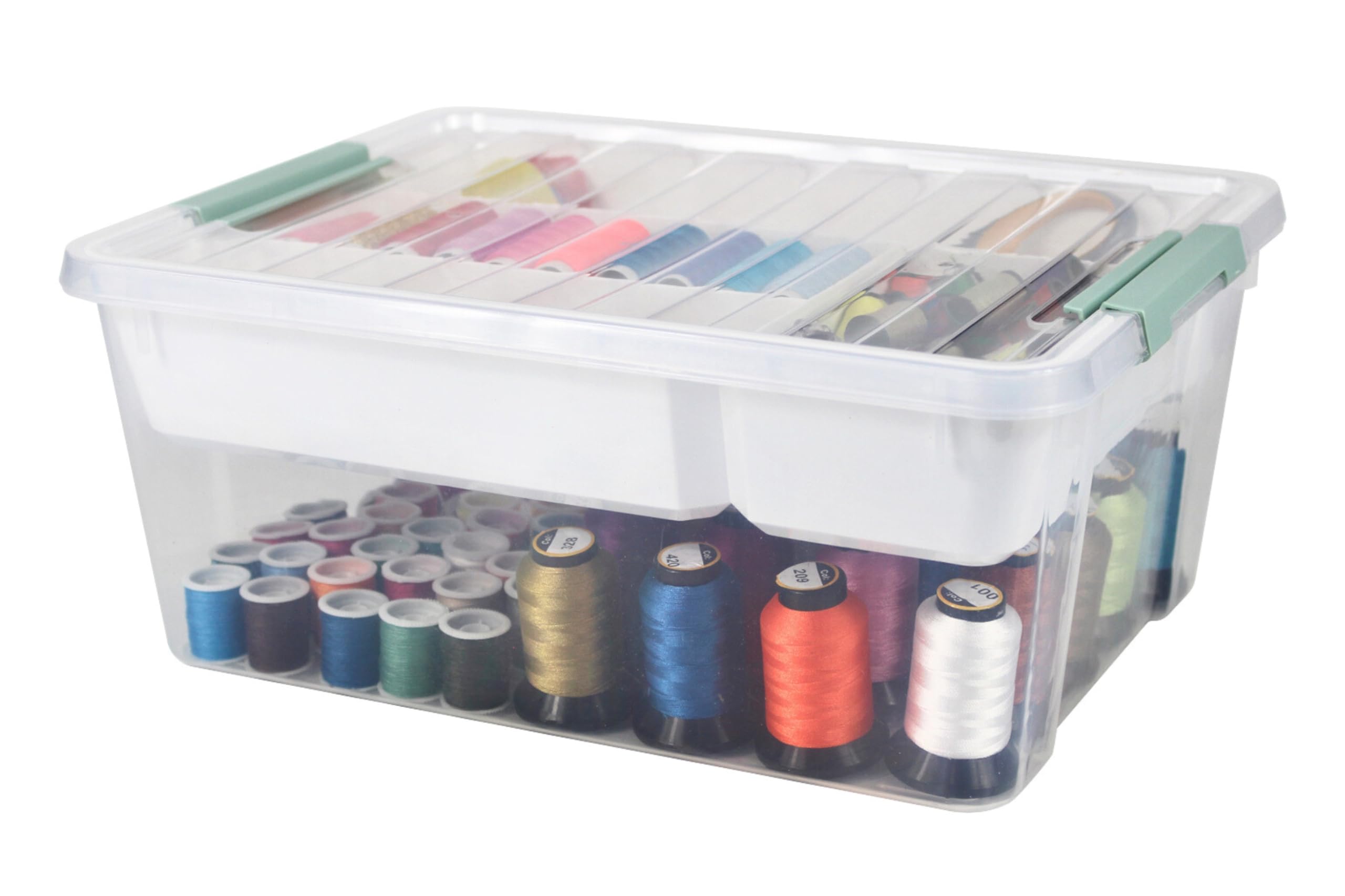 Baylee and Me Clear Plastic Storage Box with Removable Tray – Perfect for Organizing Arts and Craft Supplies, Sewing Notions, Small Toys, Bead, Art Supplies