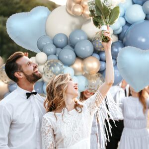 173pcs Dusty Blue Balloons Arch Garland kit, Dusty Baby Blue Sand White Metallic Gold Balloons for Boys Baby Shower Decorations Gender Reveal Wedding Bridal Shower Birthday Party Supplies