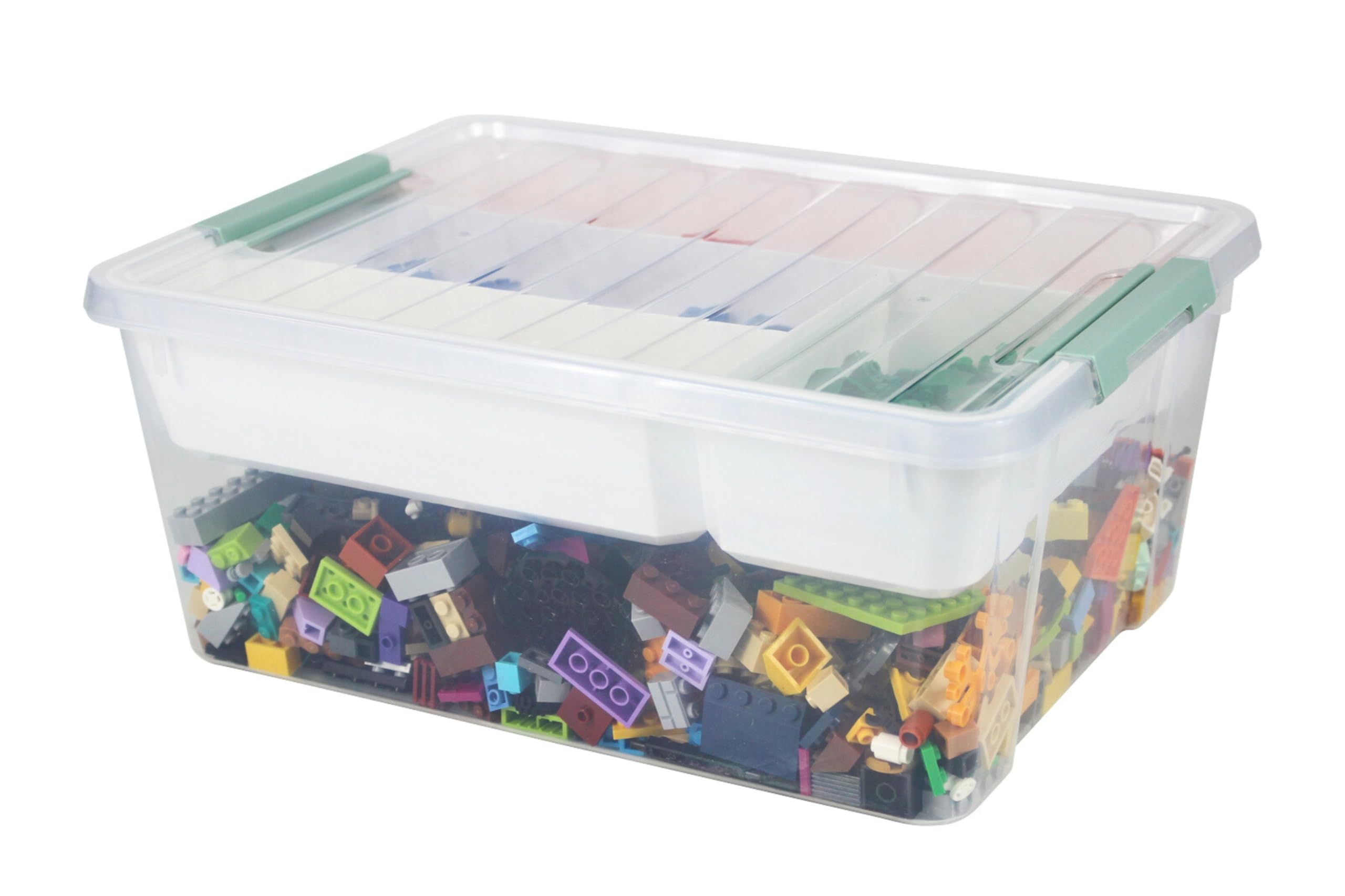 Baylee and Me Clear Plastic Storage Box with Removable Tray – Perfect for Organizing Arts and Craft Supplies, Sewing Notions, Small Toys, Bead, Art Supplies