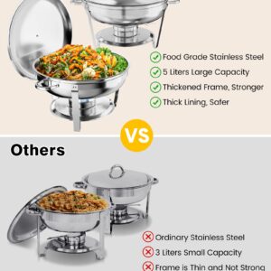 GAOMON 5QT Chafing Dish Buffet Set of 6 Pack, Round Stainless Steel Food Warmers Buffet Servers Sets, Chafer with Food & Water Pan, Lid, Frame, Fuel Holder for Catering and Parties