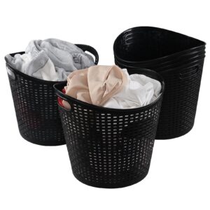 Vadidiya 40 L Large Plastic Laundry Hamper, Plastic Clothes Basket with Handles, Black, 6 Packs