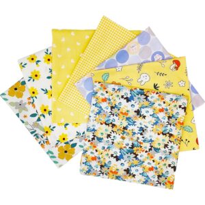 Fat Quarters Fabric Bundles, 7Pcs 100% Cotton 19.69 x 19.69inches(50x50cm) Precut Quilting Fabric Squares Sheets for DIY Patchwork Sewing Quilting Crafting, No Repeat Design (Yellow Flower Pattern)