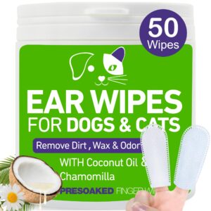 pet ear wipes for dogs and cats - dog ear cleaner wipes, cleaning and deodorizing - remove debris & wax, improve ear itching, and infections - 50 count finger wipes