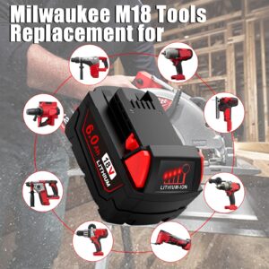 KIGWOF 4 Packs 18V 6.0Ah Battery Replacement for Milwaukee M18 Battery Compatible with M18 Milwaukee XC Lithium-Ion Battery 48-11-1850 48-11-1852 48-11-1840 48-11-1860 Cordless Tools