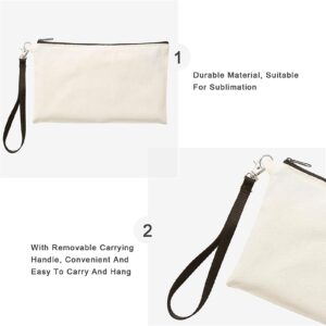 Serlium Canvas Cosmetic Bag 10PCS Blank Canvas Pencil Case with Black Lanyard Portable Multipurpose Blank DIY Craft Bag for Travel Makeup Bag(White)